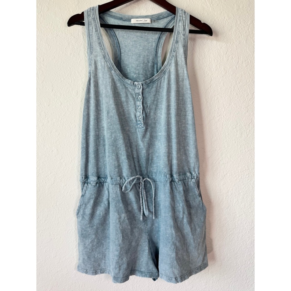 Mustard Seed Blue Mineral Wash Henley‎ Racerback Drawstring Romper Womens Large